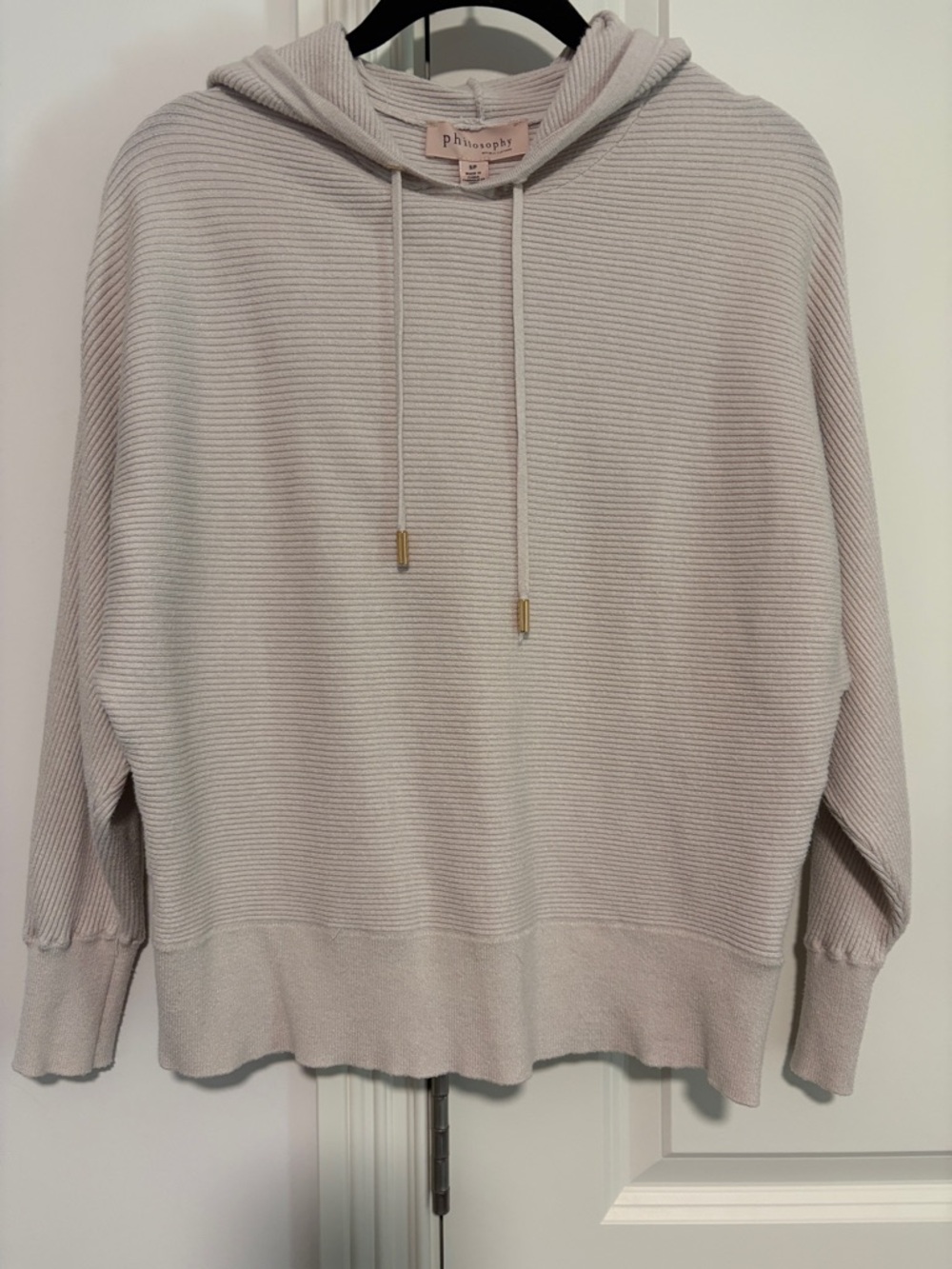 Philosophy Light Beige Ribbed Hooded Knit Pullover
